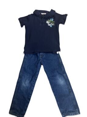 Sonoma Boys Outfit Size 5/6 Navy Polo Shirt & Blue Jeans Size 6 Casual Set